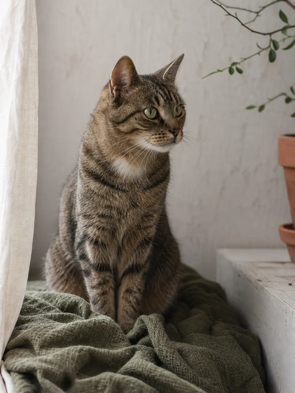 Chat tigré observant calmement son environnement