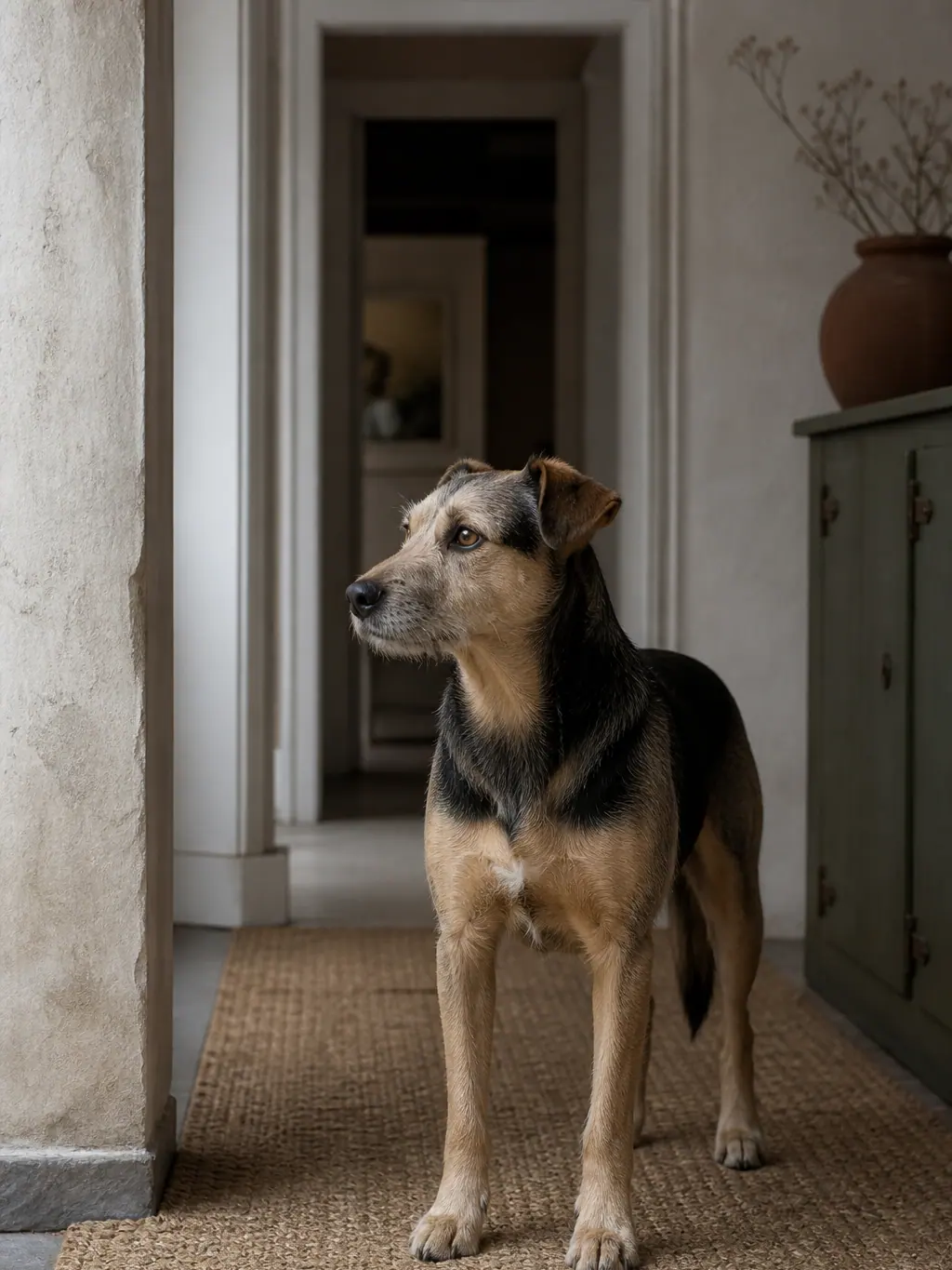 Chien attentif dans un intérieur calme
